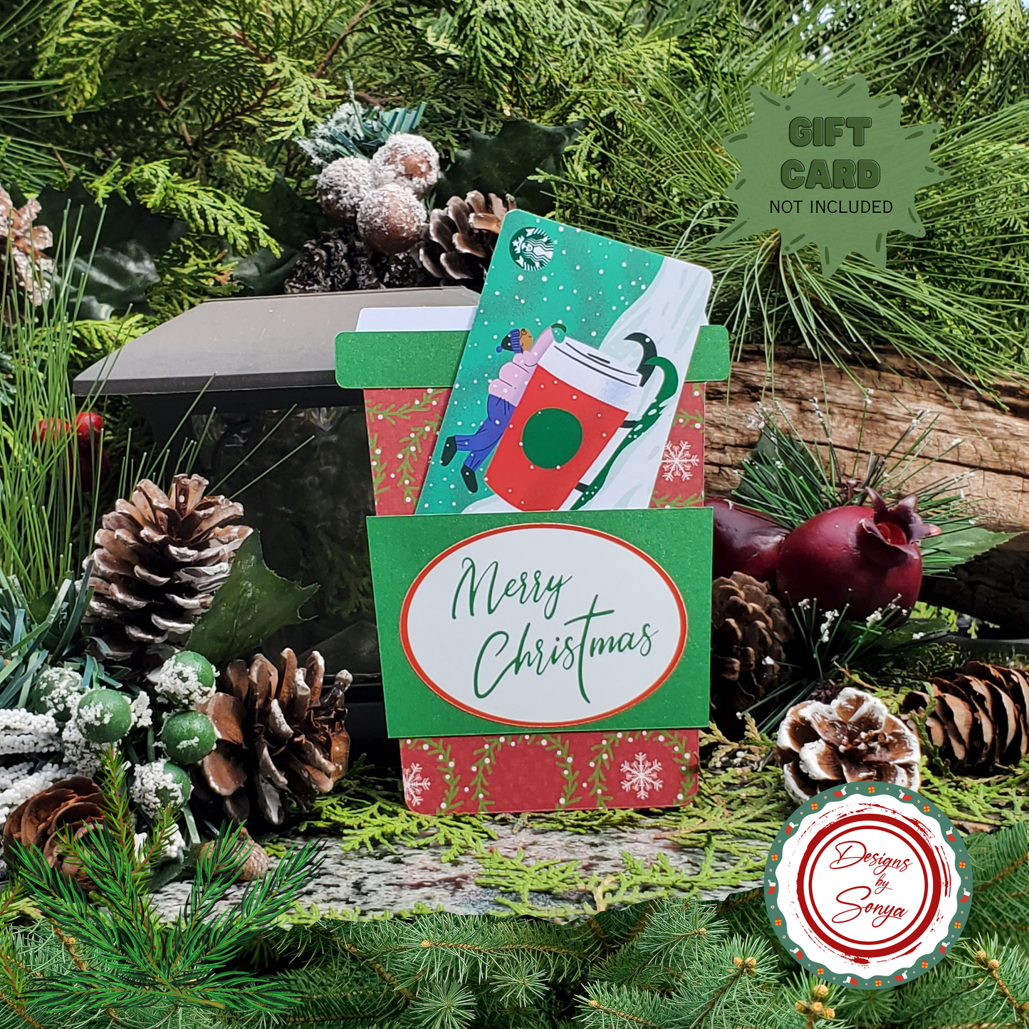 Christmas Gift Card Holder – Red Green Snowflake Wreath Design | Handmade Holiday Card for Teachers, Friends, Coworkers