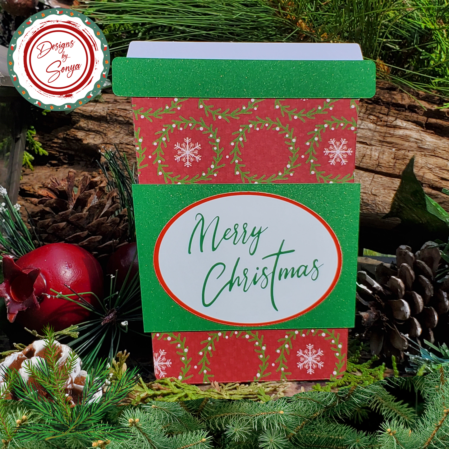 Christmas Gift Card Holder – Red Green Snowflake Wreath Design | Handmade Holiday Card for Teachers, Friends, Coworkers