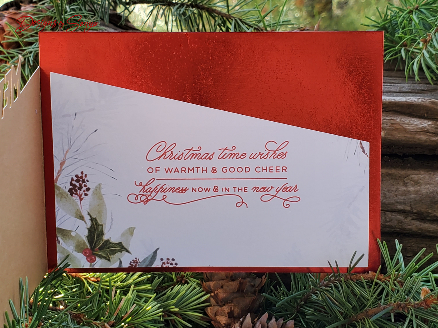 Festive Green and Red Merry Christmas Card | A2 4.25"x5.5" Laser Cut Holiday Card | Handcrafted Elegant Christmas Greeting Card