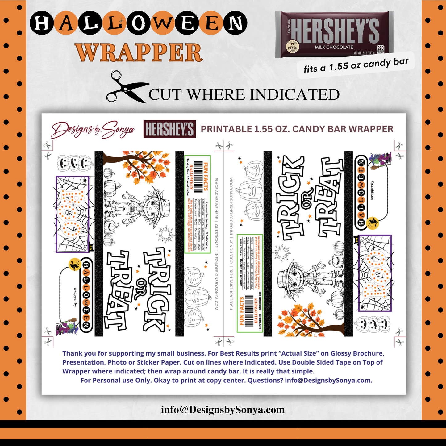 Classroom Activity for Teachers | Halloween Digital Coloring Hershey Bar Wrapper | Instant Download Printable for Trick-or-Treat Party Favors