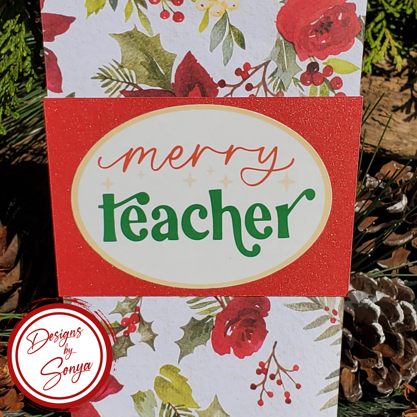 Merry Teacher Coffee Cup Gift Card Holder | Thanks a Latte | Christmas Teacher Gift | Holiday Pull-Out Sleeve with Envelope