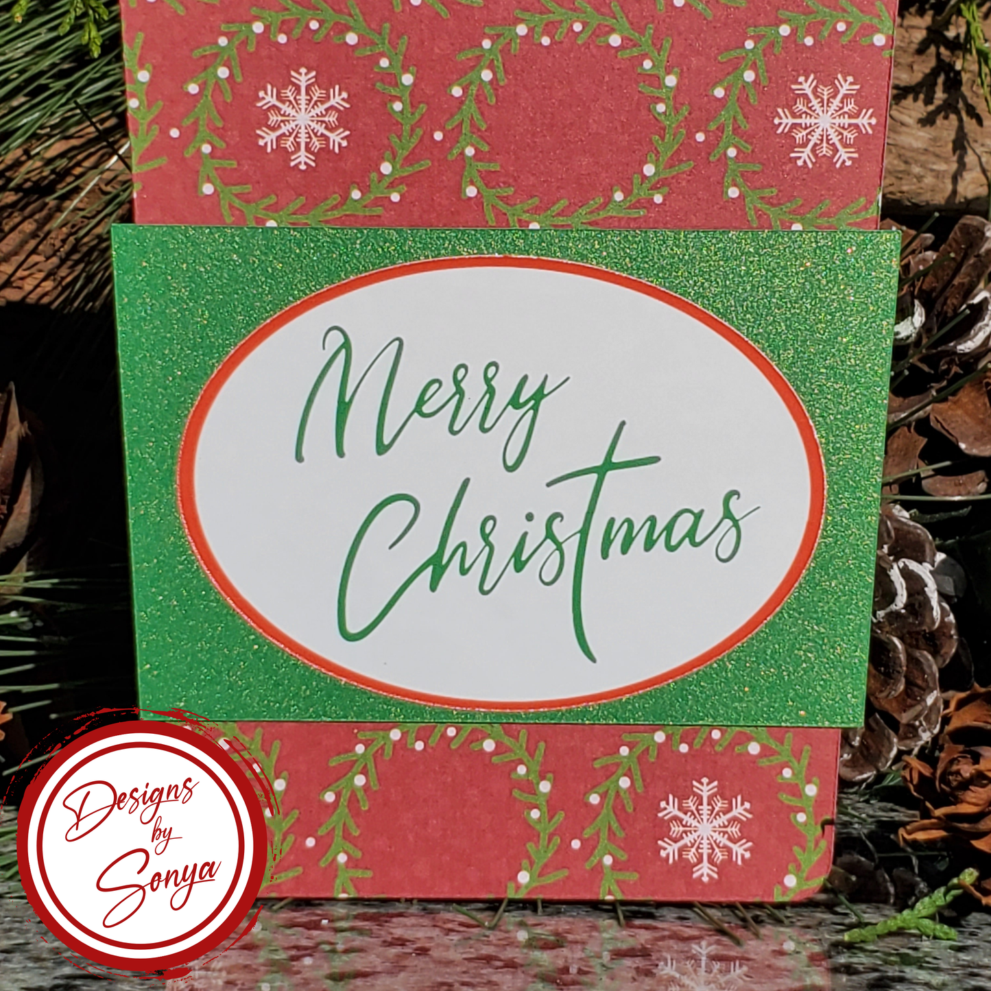 Christmas Gift Card Holder – Red Green Snowflake Wreath Design | Handmade Holiday Card for Teachers, Friends, Coworkers