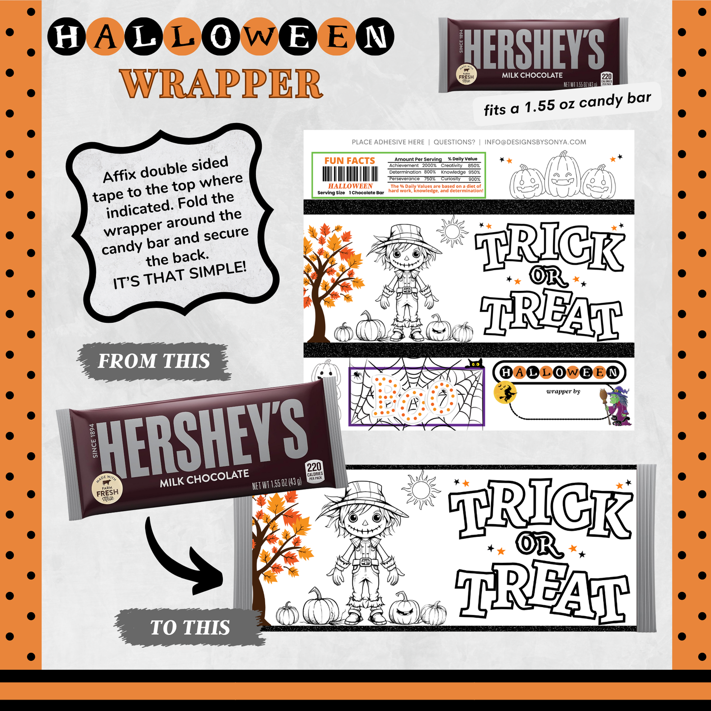 Classroom Activity for Teachers | Halloween Digital Coloring Hershey Bar Wrapper | Instant Download Printable for Trick-or-Treat Party Favors
