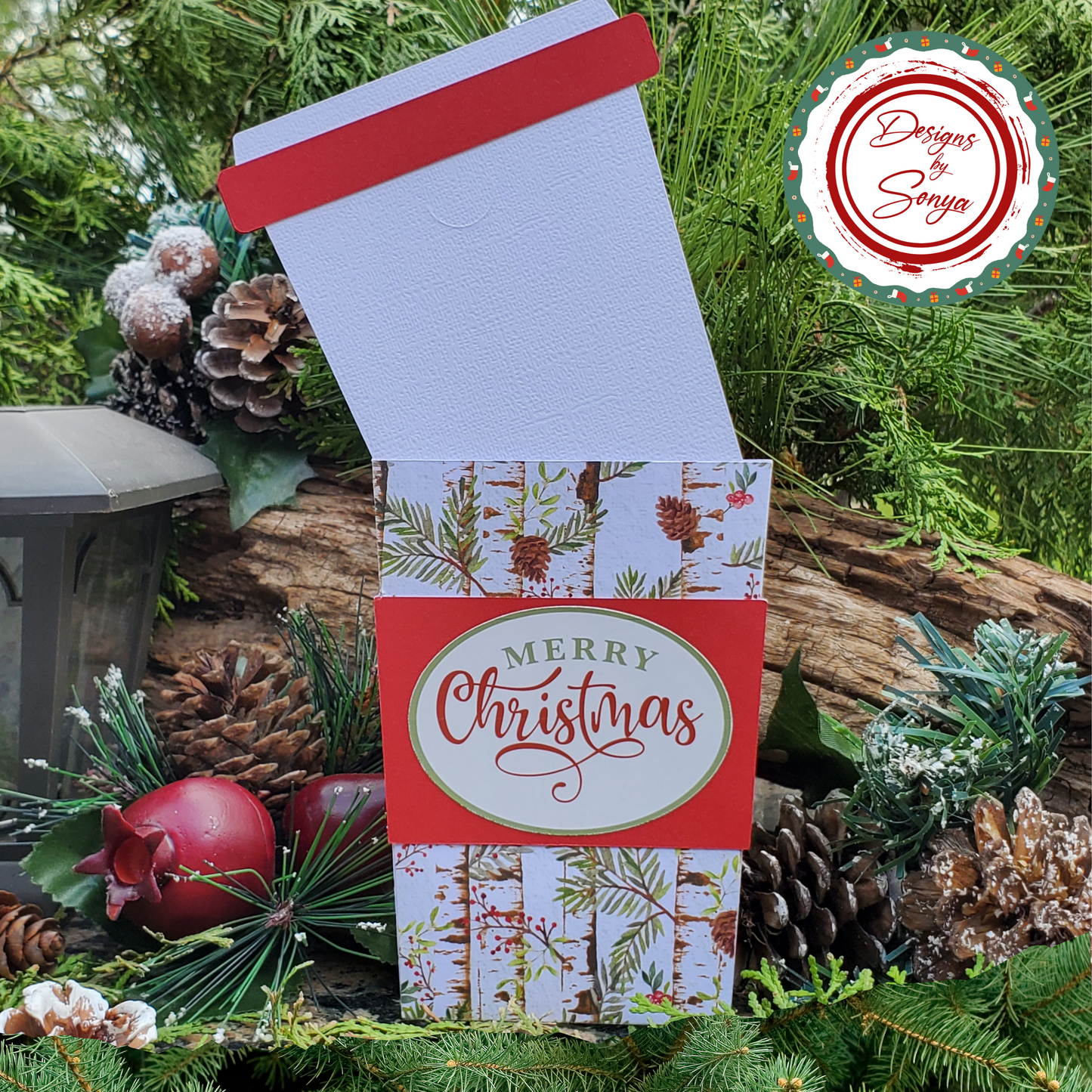 Christmas Coffee Cup Gift Card Holder – Birch Pine Merry Christmas – Handmade Holiday Card for Teachers, Coworkers, Staff