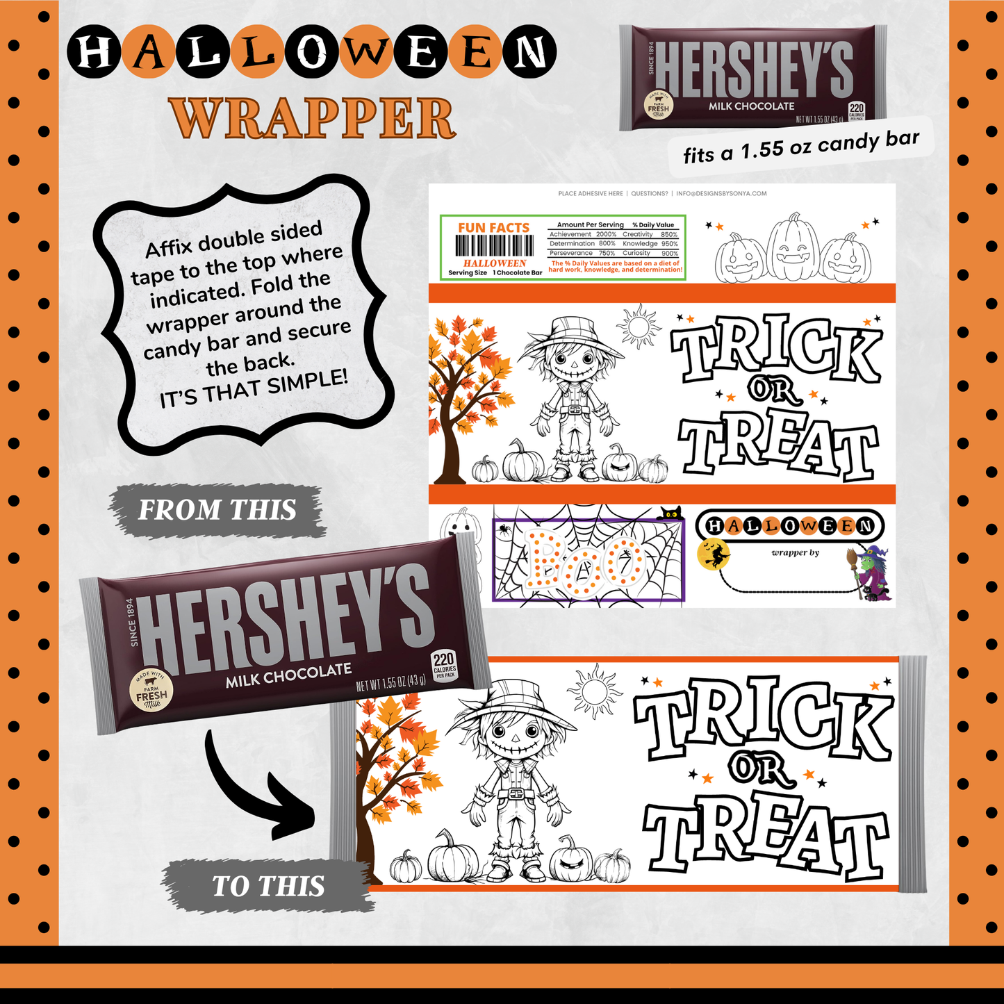 Classroom Activity for Teachers | Halloween Digital Coloring Hershey Bar Wrapper | Instant Download Printable for Trick-or-Treat Party Favors