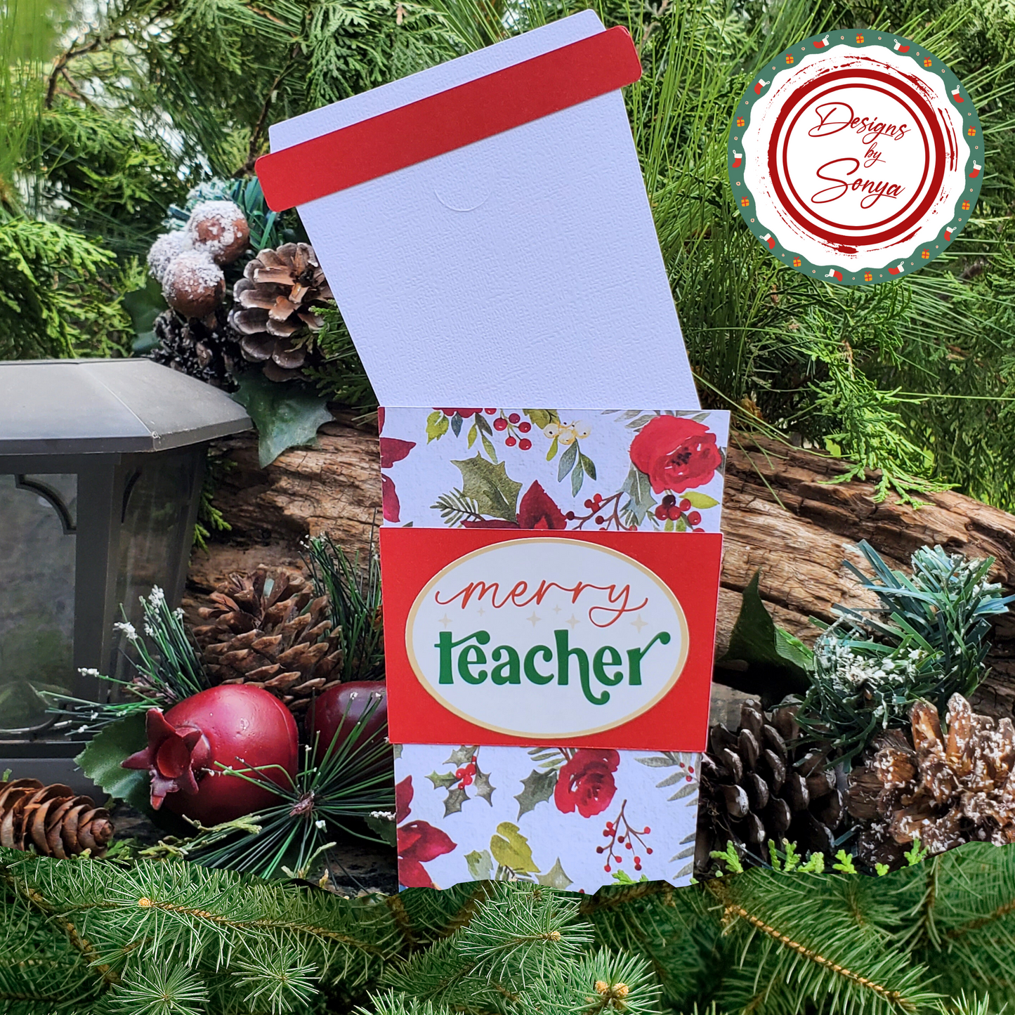 Merry Teacher Coffee Cup Gift Card Holder | Thanks a Latte | Christmas Teacher Gift | Holiday Pull-Out Sleeve with Envelope