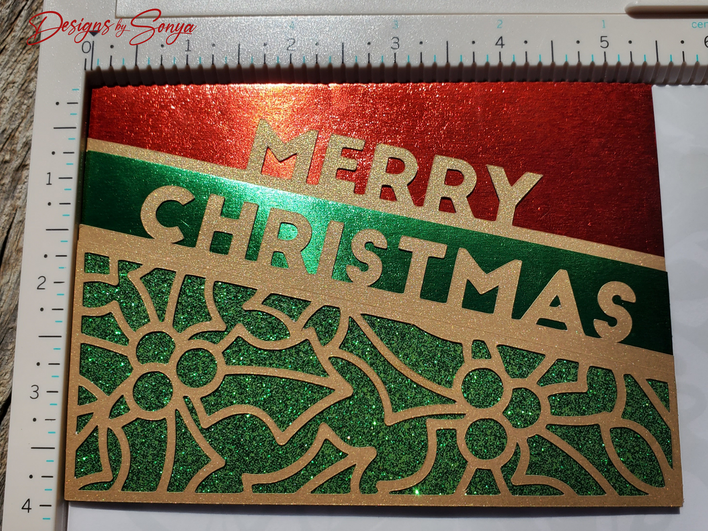 Festive Green and Red Merry Christmas Card | A2 4.25"x5.5" Laser Cut Holiday Card | Handcrafted Elegant Christmas Greeting Card