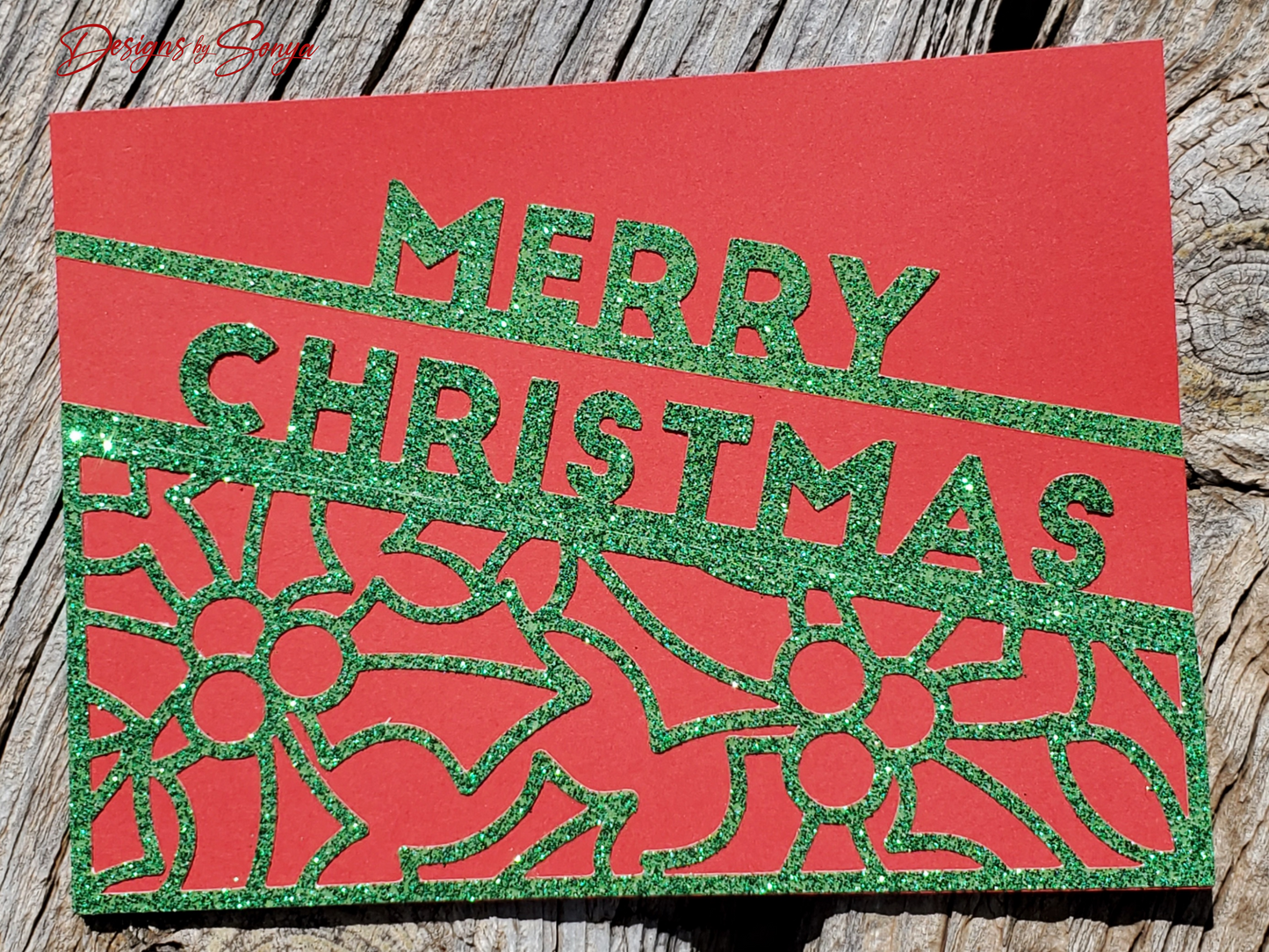 Festive Merry Christmas Card | A2 4.25"x5.5" Red and Green Glitter Holiday Card | Handcrafted Christmas Greeting Card | Warm Wishes Card