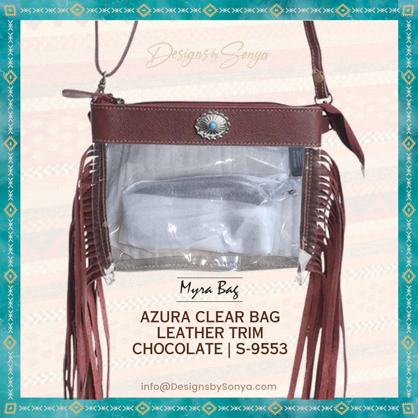 Azura Clear Crossbody Bag by Myra in Magenta | Stadium Approved Western Leather Handbag with Fringe, Adjustable Strap, and Concho Detailing