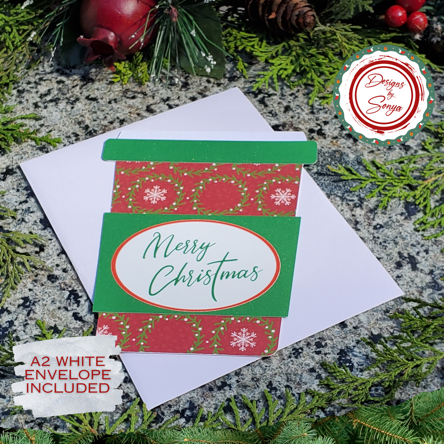 Christmas Gift Card Holder – Red Green Snowflake Wreath Design | Handmade Holiday Card for Teachers, Friends, Coworkers