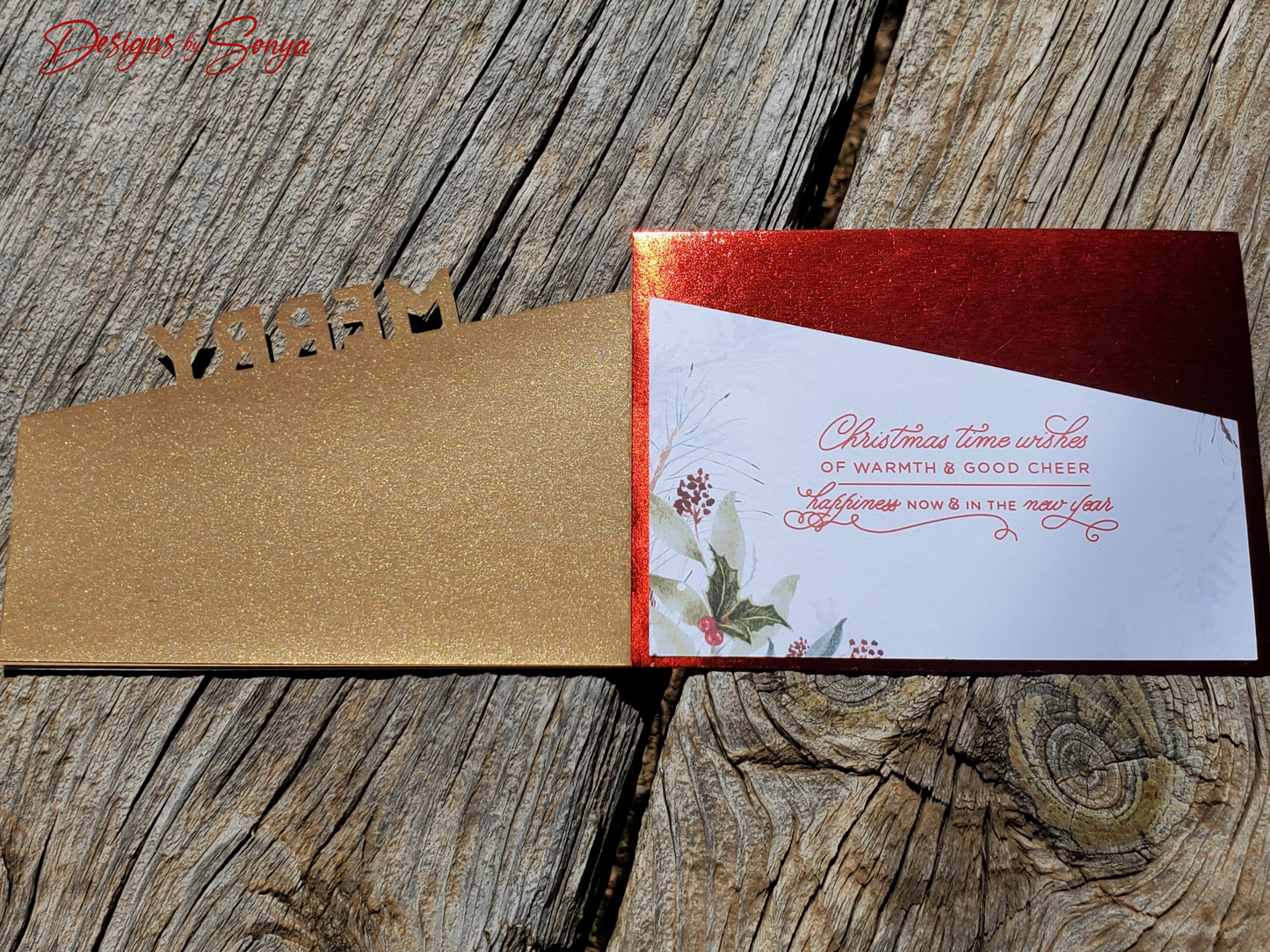 Festive Green and Red Merry Christmas Card | A2 4.25"x5.5" Laser Cut Holiday Card | Handcrafted Elegant Christmas Greeting Card