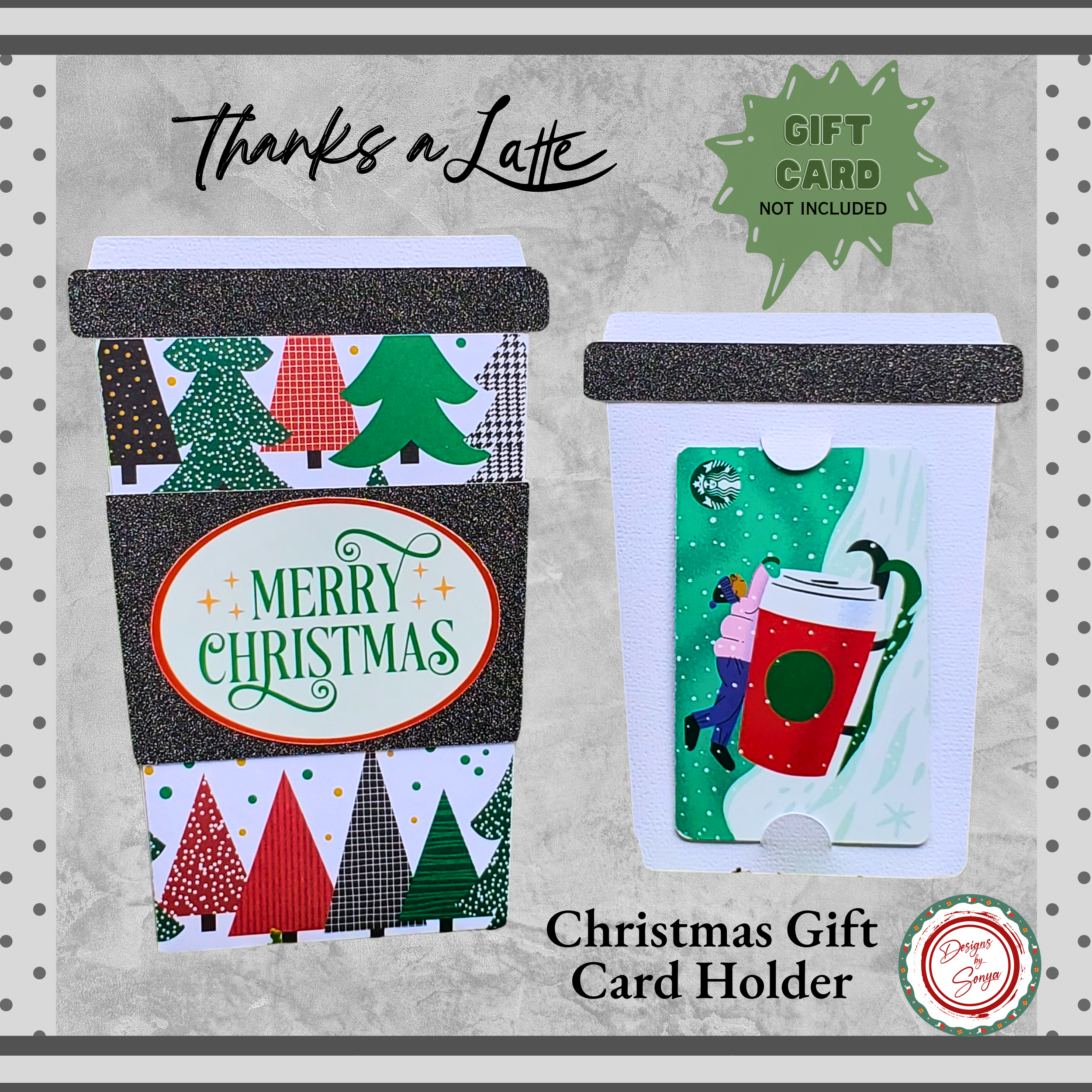 Merry Christmas Coffee Cup Gift Card Holder | Thanks a Latte | Christmas Tree Pattern | Handmade Holiday Gift Card Sleeve