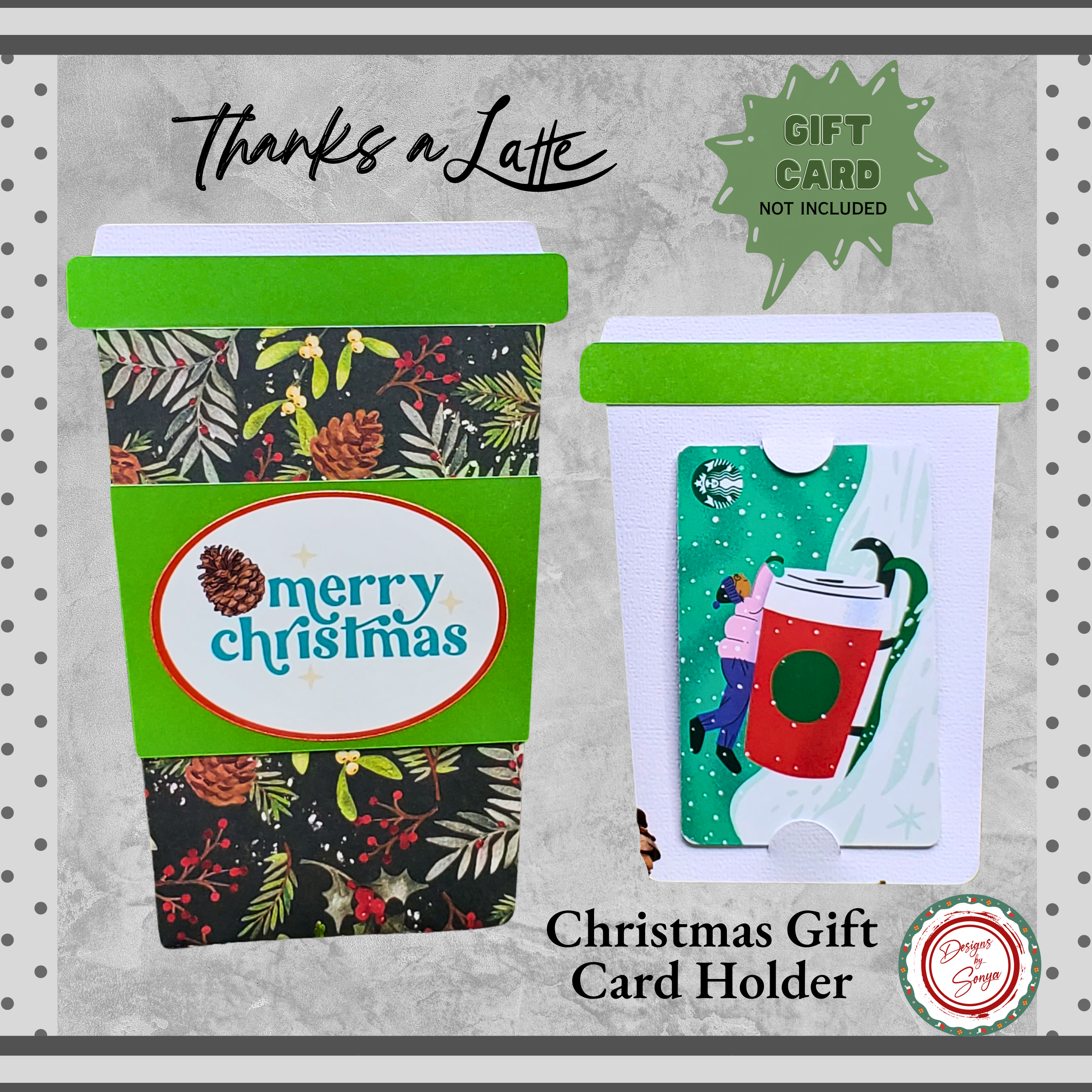 Merry Christmas Coffee Cup Gift Card Holder | Holiday Pull-Out Sleeve | Handmade Gift Card with A2 Envelope