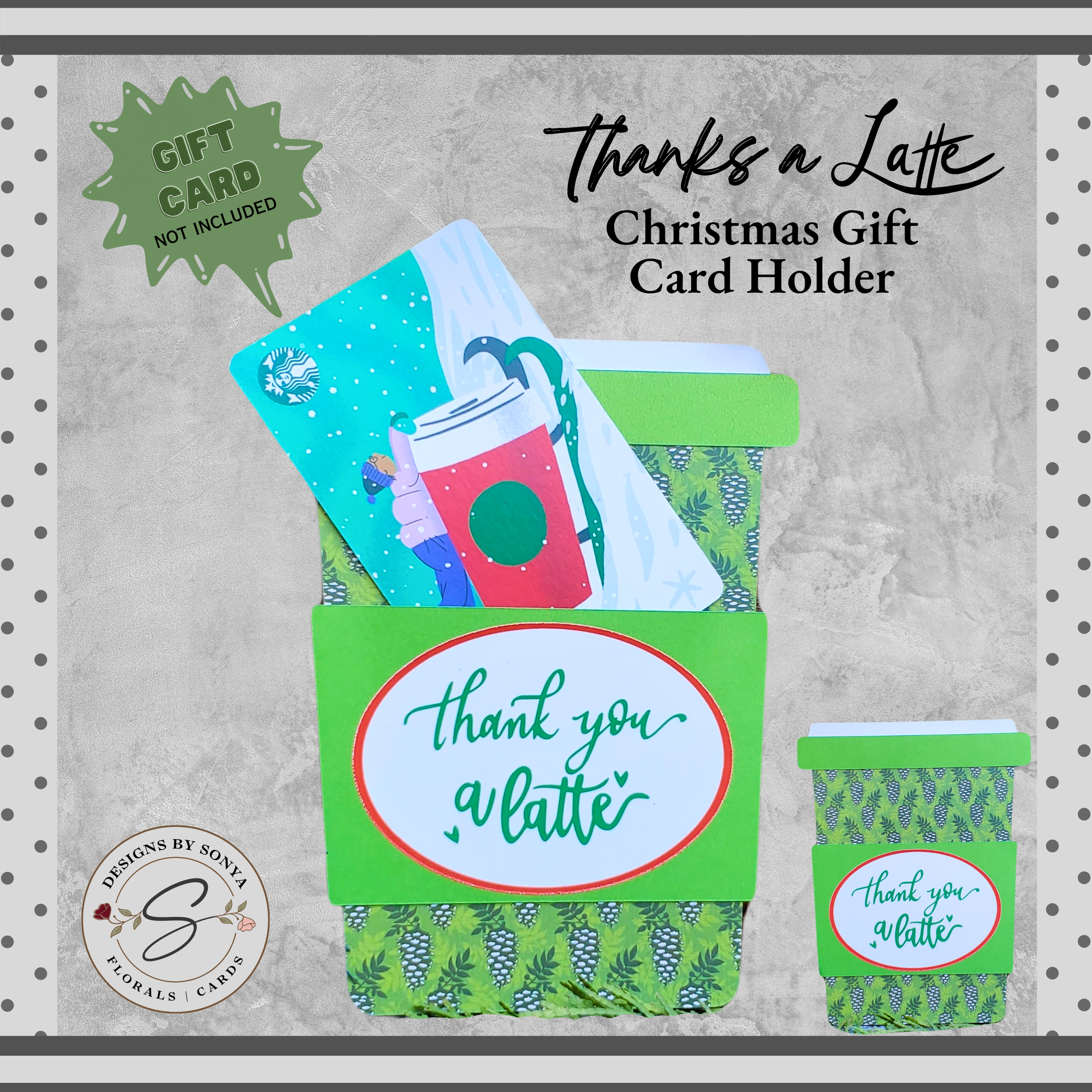 Pinecone Thank You a Latte Gift Card Holder – Handmade Green Holiday Coffee Cup Card for Teachers, Clients, Friends