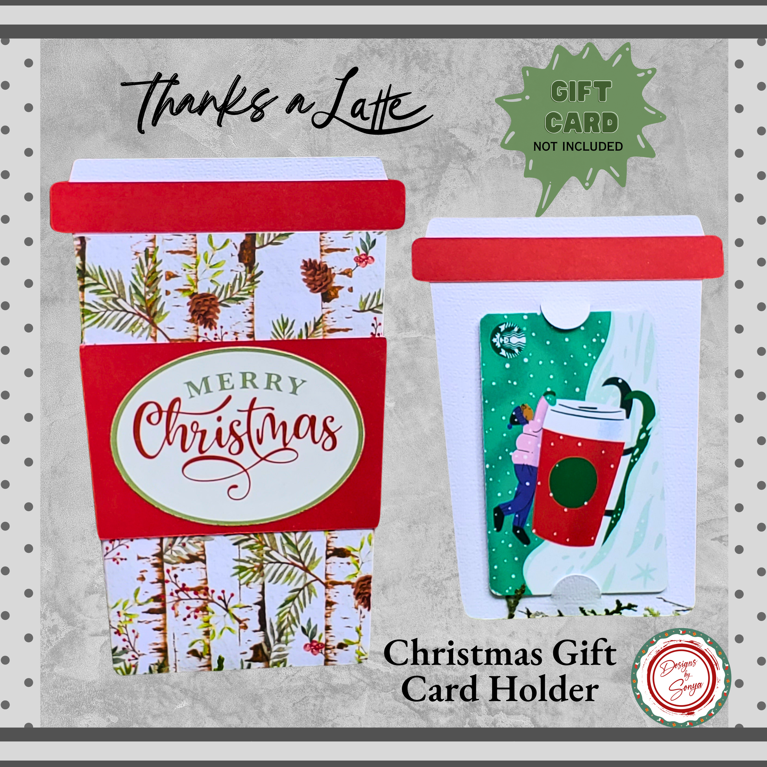 Christmas Coffee Cup Gift Card Holder – Birch Pine Merry Christmas – Handmade Holiday Card for Teachers, Coworkers, Staff
