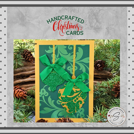 LIMITED EDITION | Elegant Green Ornament Christmas Card | 5"x7" Handcrafted Holiday Greeting Card | Festive Merry Christmas & New Year Card