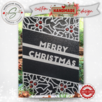 A7 Black & Silver Glitter Merry Christmas Card – Handcrafted 5"x7" Holiday Greeting with Holly Gems, Elegant Keepsake for Gift-Giving