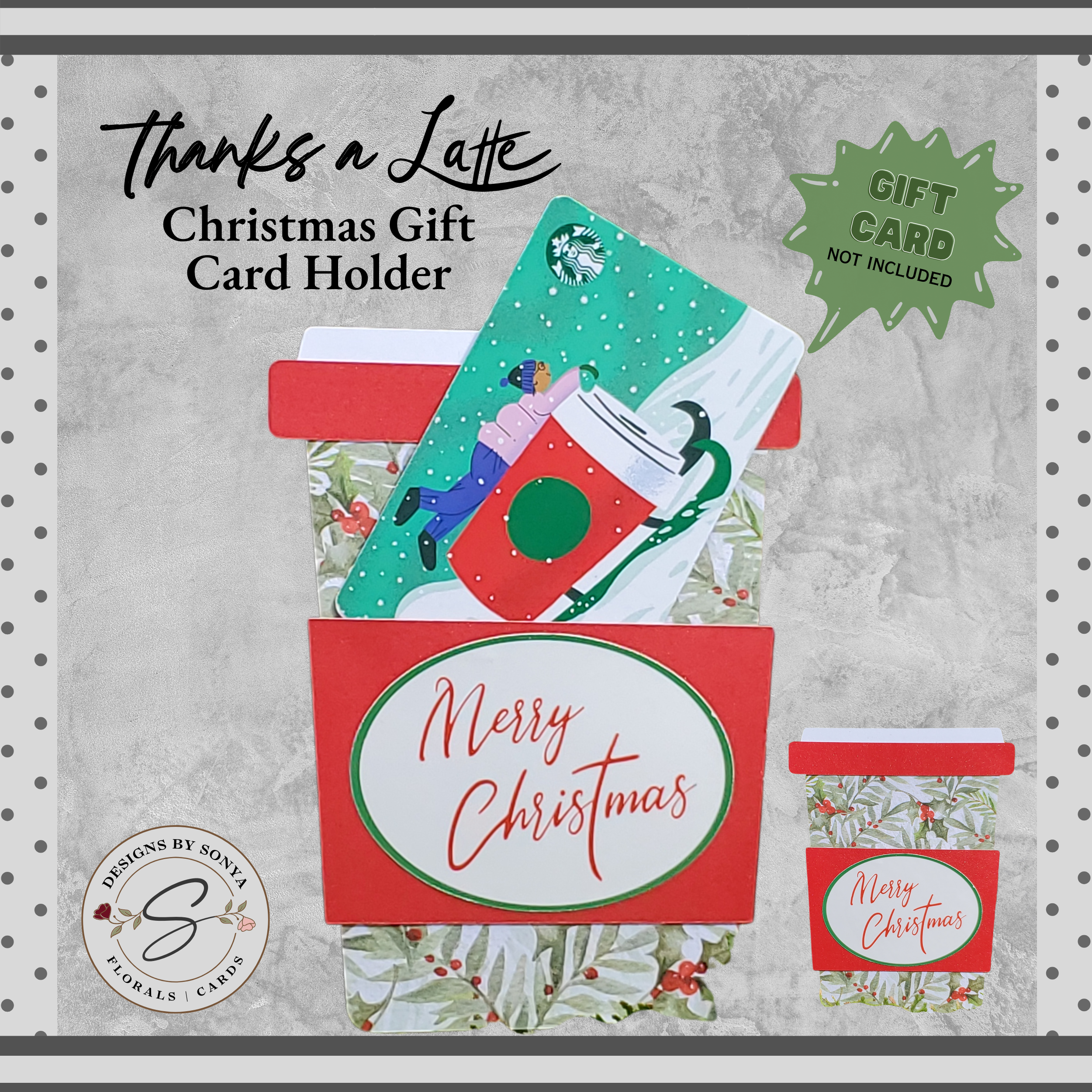 Red Merry Christmas Gift Card Holder – Coffee Cup Shape with Glitter Sleeve & A2 Envelope – Elegant Holiday Gift Presentation