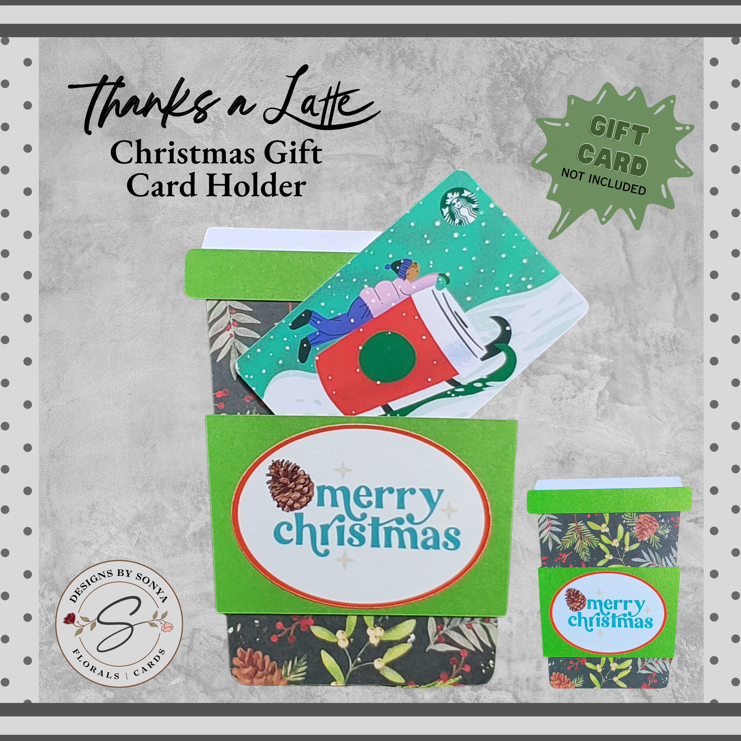 Pinecone Merry Christmas Gift Card Holder – Coffee Cup Style with A2 Envelope – Rustic Holiday Gift for Teachers & Coworkers