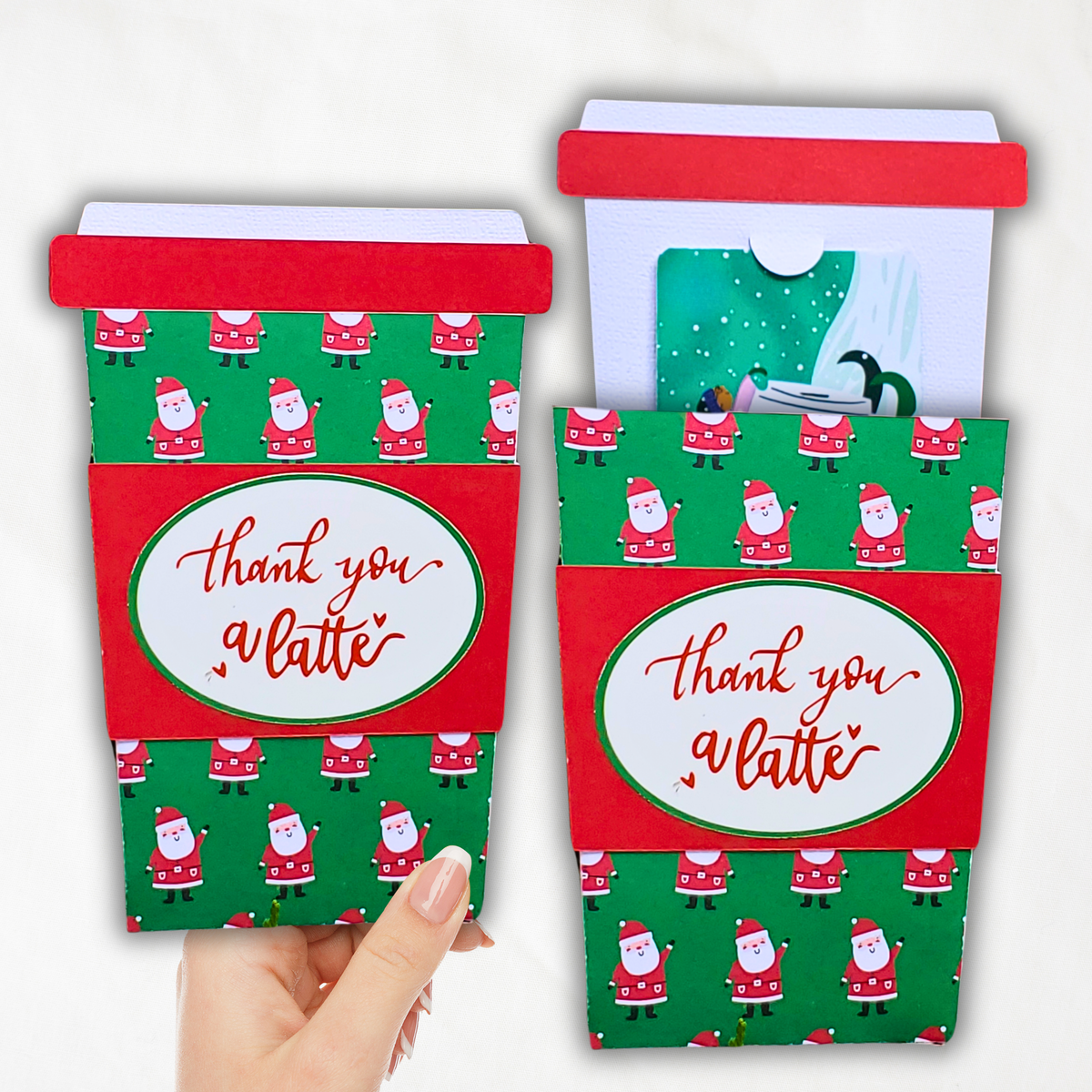 Handmade Christmas Gift Card Holder | Coffee Cup Gift Card Holder for Teachers, Coworkers & Coffee Lovers | Thank You a Latte Santa Design