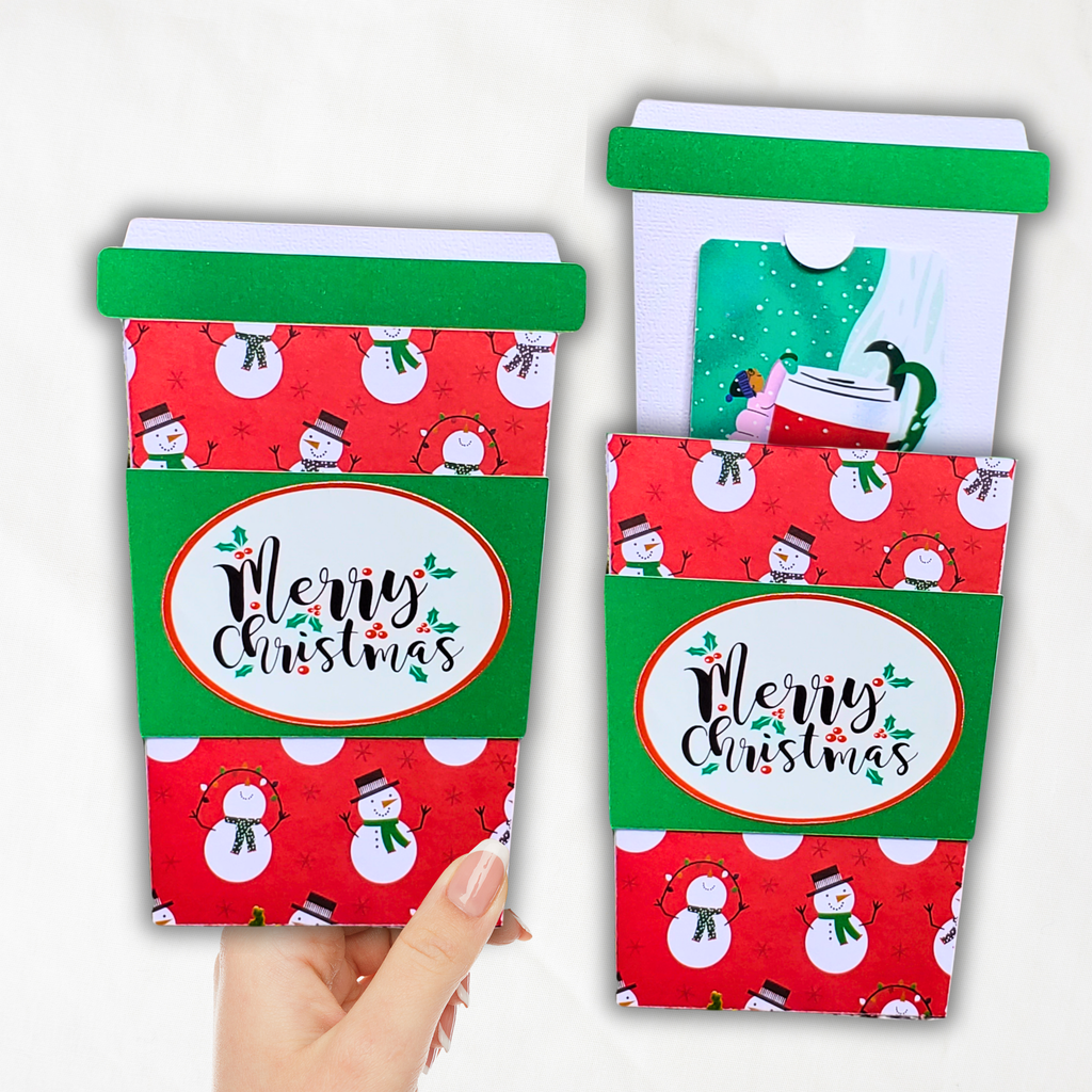 Handmade Christmas Gift Card Holder | Coffee Cup Gift Card Holder for Teachers, Coworkers & Coffee Lovers | Snowman Merry Christmas Design