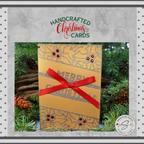 Handcrafted Gold Glitter Christmas Card with Red Bow | A7 Holiday Greeting with Holly, Rhinestones & Printed Interior Message