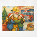 Firefighter Christmas Printable Greeting Card | Fireman Santa & Children | First Responder Holiday Card | A2 PDF