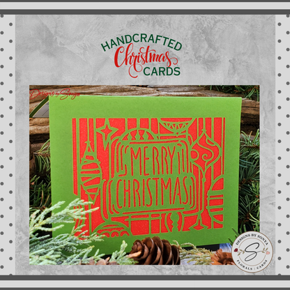 Elegant Merry Christmas Card | Handcrafted A2 - 4.25"x5.5" | Unique Green and Red Laser Cut | Festive Holiday Season's Greetings Card