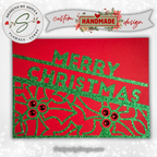 Handcrafted Red Base Merry Christmas Card – Green Glitter Holly Design, Holiday Greeting Message, Limited Edition Keepsake