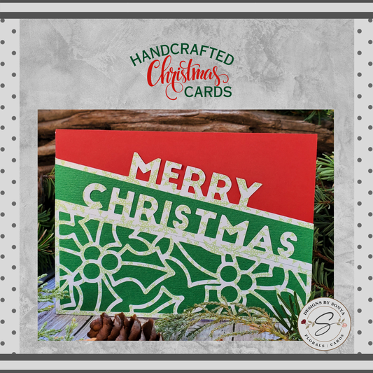 Classic Merry Christmas Card | A2 4.25"x5.5" Red and Green Holiday Card | Handcrafted Festive Greeting Card | Warm Wishes Christmas Card