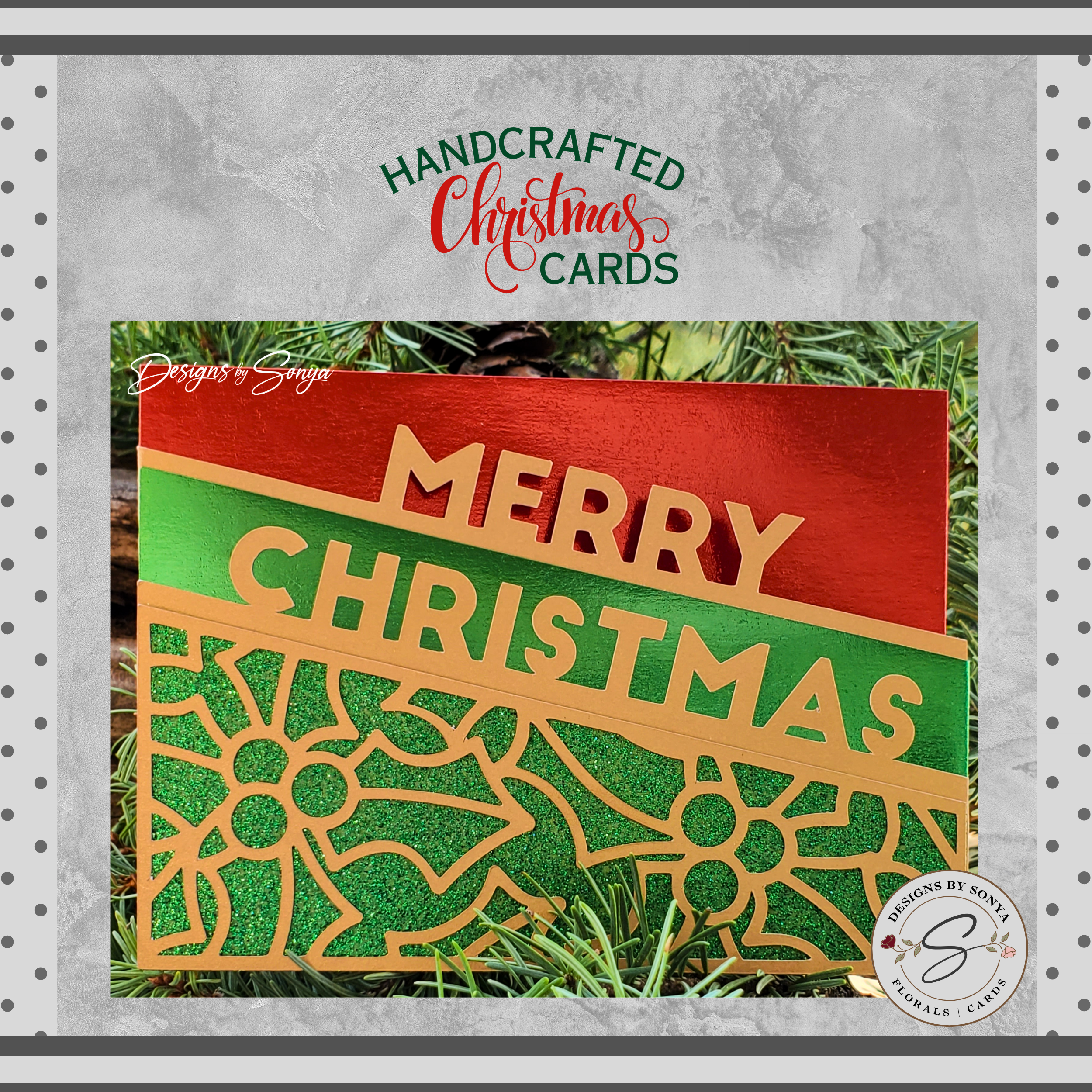 Foil Merry Christmas Card – Red & Green A2 Greeting with Gold Holly Overlay, Handcrafted Holiday Message, Limited Edition Keepsake