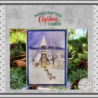 Handmade Christmas Card with Snowy Church Scene & Religious Message – Elegant Winter Holiday Greeting with Silver-Lined Envelope
