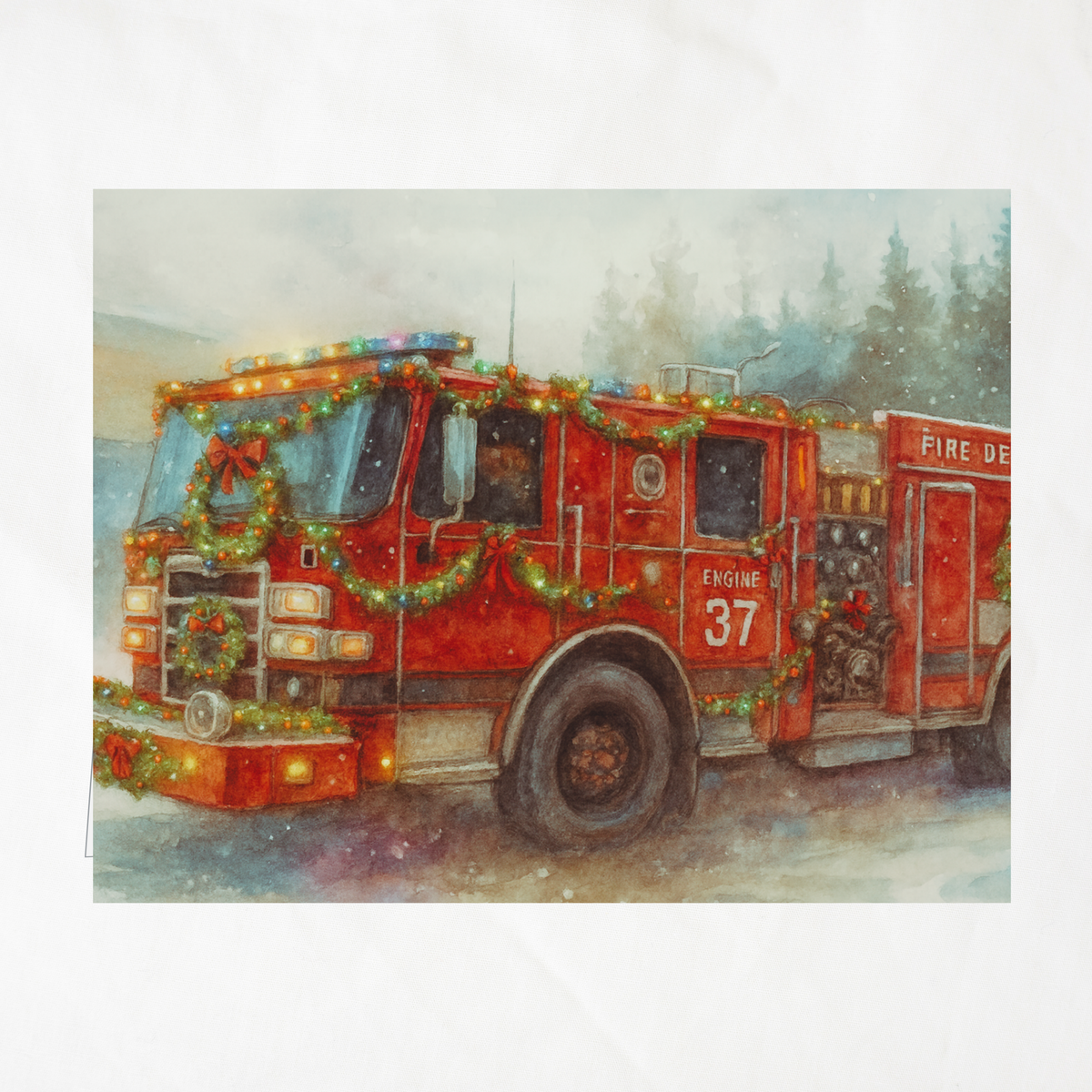 Engine 37 Snowy Firetruck Christmas Card Printable | A2 Holiday Card | Honor the Heroes Collection | Firefighter Greeting Card