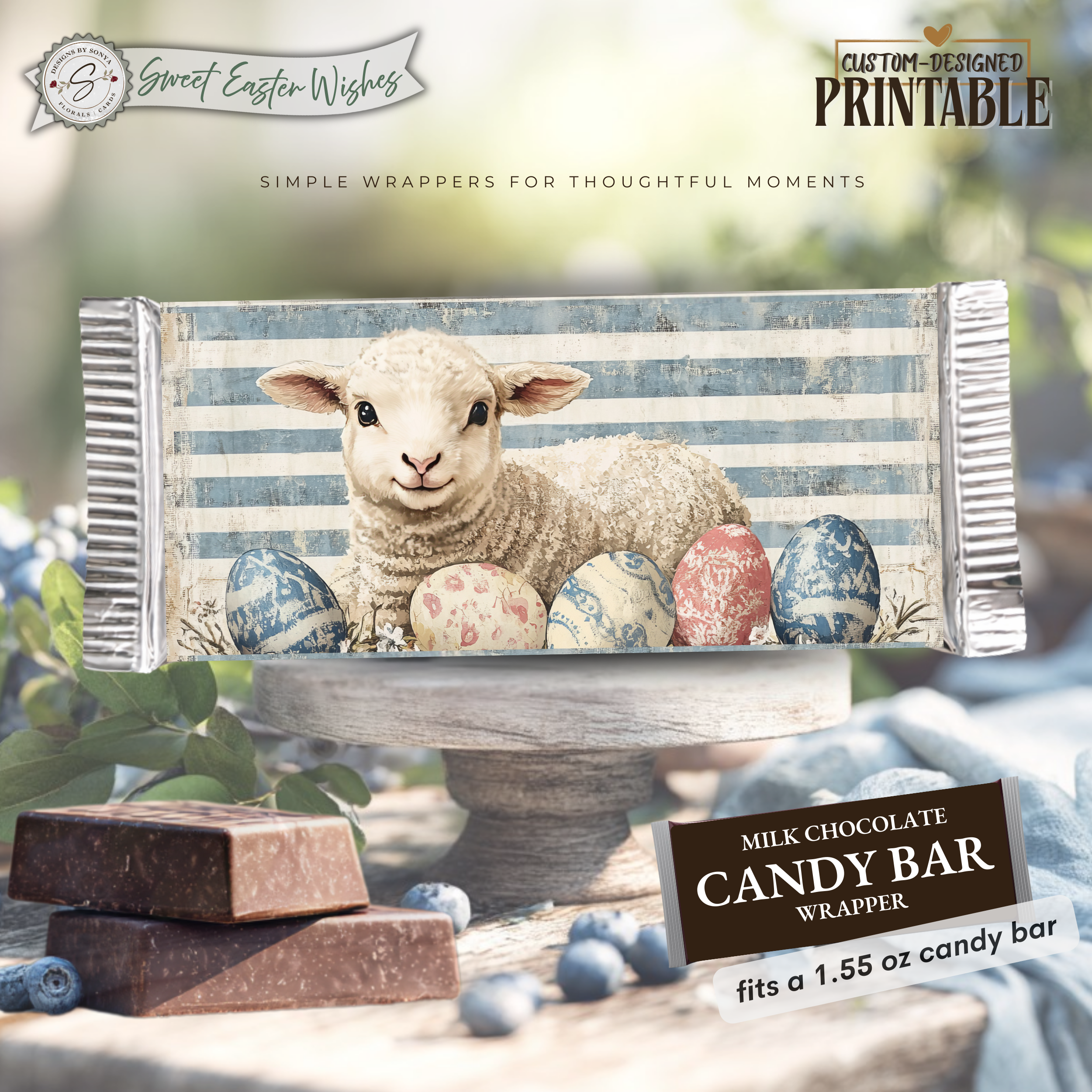 Easter Lamb Candy Bar Wrapper Printable – Sweet Easter Wishes Chocolate Bar Sleeve – Spring Treat Party Favor for Kids, Teachers & Friends