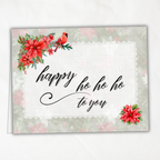 Printable Christmas Card | Red Cardinal & Poinsettias | Happy Ho Ho Ho Holiday Note Card | A2 (5.5" x 4.25") PDF