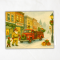 Printable Firefighter Christmas Card | Fireman Santa & Child | Vintage Firetruck Holiday Greeting Card | First Responder Christmas Printable