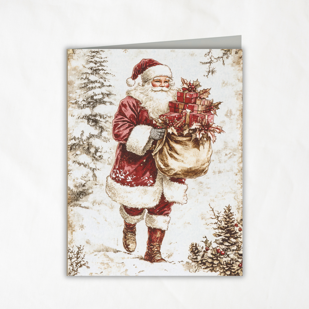 Santa Christmas Card Printable | Elegant Vintage Watercolor Holiday Note Card | A2 (4.25"x5.5") Folded Card | Instant Digital Download