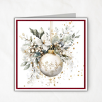 Printable Square Christmas Card | Ivory Ornament & Winter Florals | Elegant Holiday Greeting Card