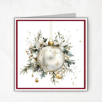 Elegant Printable Christmas Card | White & Gold Ornament with Winter Greenery | Holiday Greeting Card