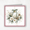 Printable Christmas Card | Sage Bow Ornament with Holly & Pinecones | Elegant Watercolor Holiday Card