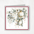 Elegant Printable Christmas Card | Watercolor Ornaments with Bows & Winter Florals | Holiday Greeting Card