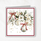 Printable Christmas Card | Red Bow Ornaments with Holly & Winter Florals | Elegant Holiday Card