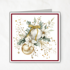 Printable Christmas Card | Gold Bow Ornaments with Evergreen & Pinecones | Elegant Holiday Card
