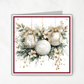 Printable Holiday Card | White & Gold Christmas Ornaments with Poinsettias | Elegant Square Card