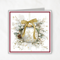 Elegant Printable Christmas Card | Gold Bow Ornament with Holly & Pinecones | Watercolor Holiday Card