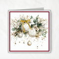 Printable Christmas Greeting Card | Gold & White Ornaments with Poinsettias | Elegant Watercolor Holiday Card