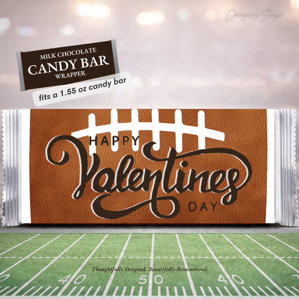 Football Valentine Candy Bar Wrapper Printable – Happy Valentine’s Day Chocolate Wrapper for 1.55 oz Candy Bars – Classroom Party Favor Treat