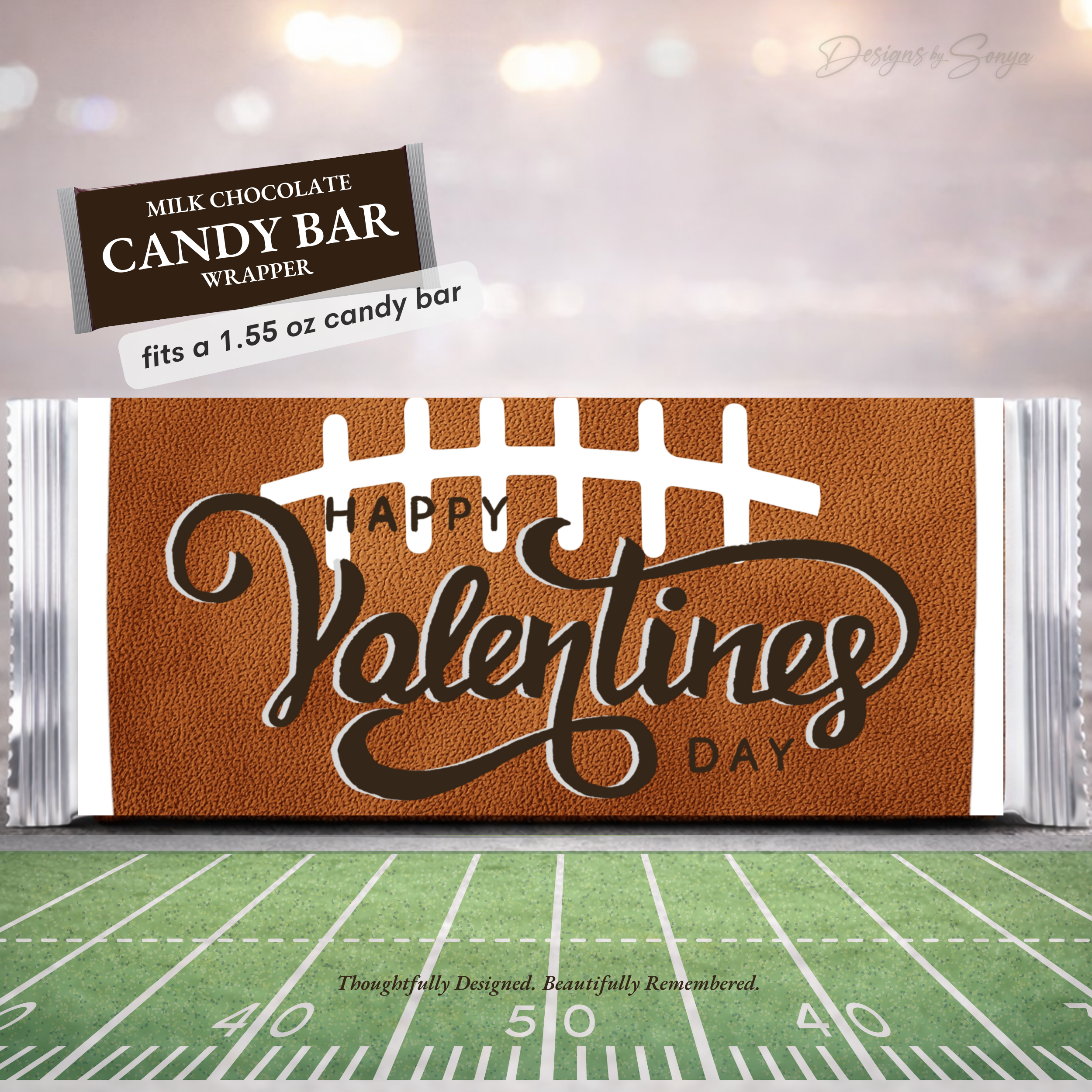 Football Valentine Candy Bar Wrapper Printable – Happy Valentine’s Day Chocolate Wrapper for 1.55 oz Candy Bars – Classroom Party Favor Treat