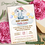 Elephant Baby Shower Invitation Template | Cute Gender Neutral Canva Invite | Editable 5x7 Printable Baby Shower Digital Download for Parents & Hosts