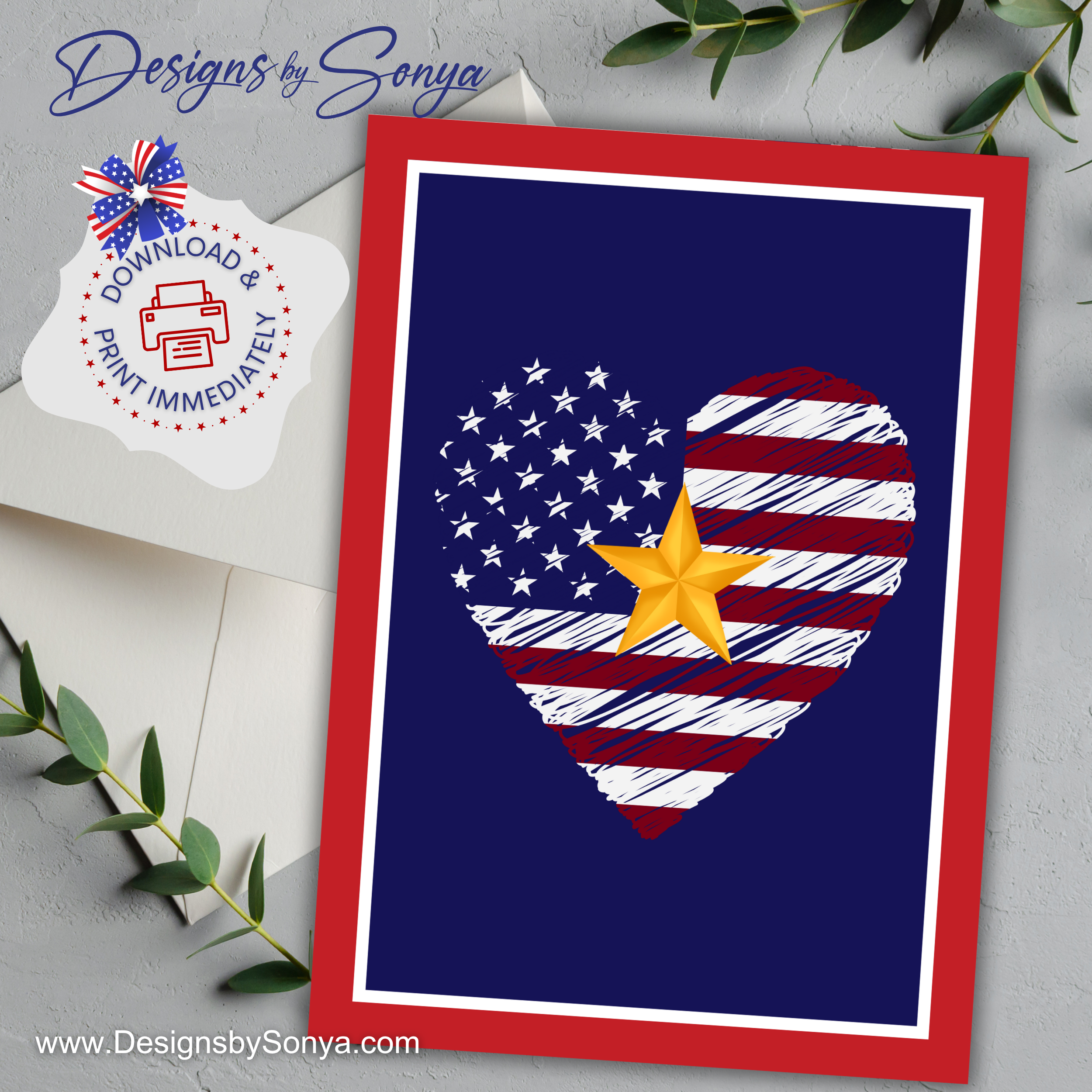 Gold Star Day Heart Flag Greeting Card, Printable Patriotic Sympathy Card, 5x7 Memorial Tribute, Military Grief Support, Instant Download
